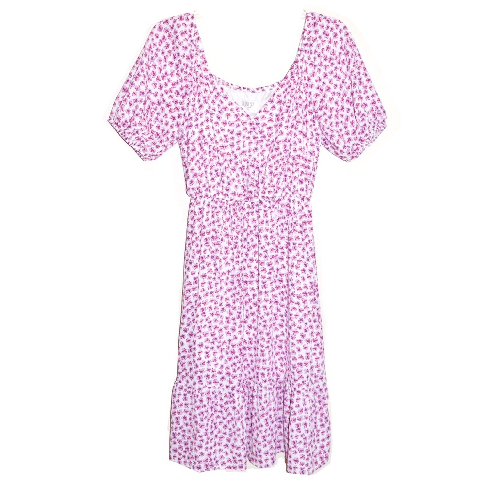 Sienna Sky Pink Floral Puff Sleeve Midi Dress